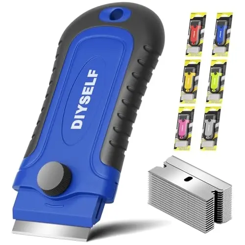 DIYSELF 1 Pack Razor Blade Scraper, Glass Scraper with Extra 15 Blades, Professional Razor Scraper for Glass Stove Top, Window, Cooktop Cleaning, Precision Scraper Tool for Kitchen - DIYSELF