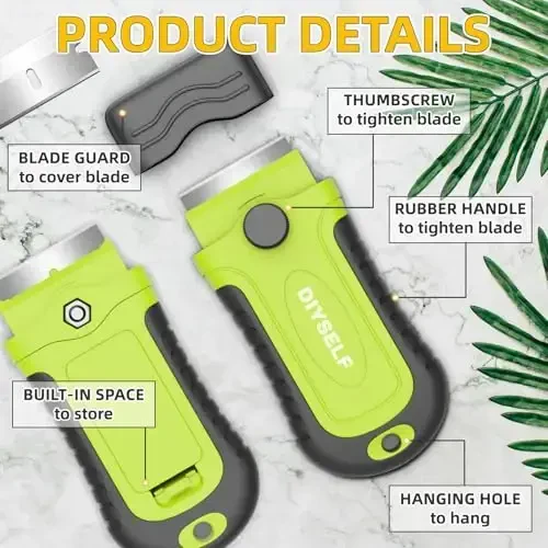 DIYSELF 1 Pack Razor Blade Scraper with 15 Extra Blades, Scraper Tool for Cleaning Window, Paint, Cooktop, Oven, Glass Stove Top Scraper, Razor Scraper with Buit-In Blade Storage (Green) - 6