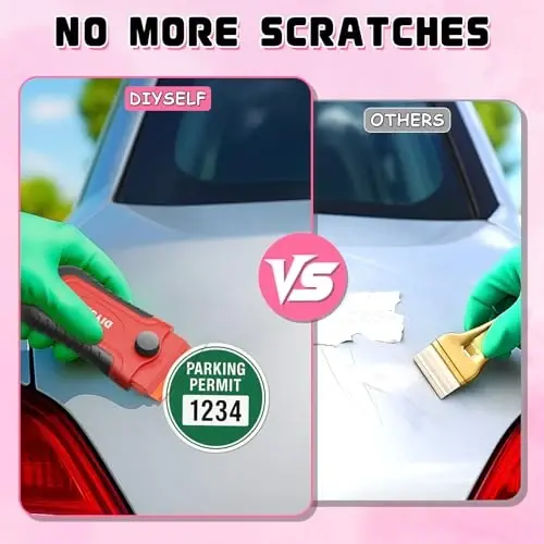 DIYSELF 2 Pcs Plastic Razor Blade Scraper with 10 Pcs Blades, Plastic Scraper Tool for Adhesive Remover, Scrapers for Cleaning Stickers, Decals, Glass, Windows, Car, No Scratches (Red) - 3