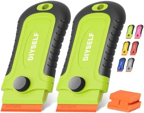 DIYSELF 2 Pcs Plastic Razor Blade Scraper with 10 Pcs Blades, Plastic Scraper Tool for Adhesive Remover, Scrapers for Cleaning Stickers, Decals, Glass, Windows, Car, No Scratches (Green) - 1