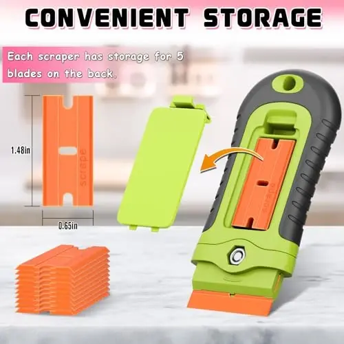 DIYSELF 2 Pcs Plastic Razor Blade Scraper with 10 Pcs Blades, Plastic Scraper Tool for Adhesive Remover, Scrapers for Cleaning Stickers, Decals, Glass, Windows, Car, No Scratches (Green) - 4