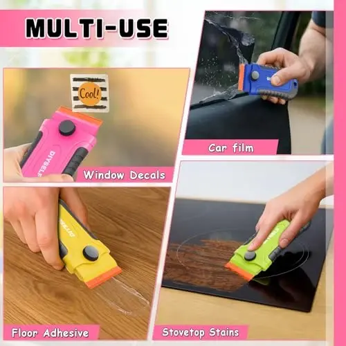 DIYSELF 2 Pcs Plastic Razor Blade Scraper with 10 Pcs Blades, Plastic Scraper Tool for Adhesive Remover, Scrapers for Cleaning Stickers, Decals, Glass, Windows, Car, No Scratches (Green) - 5