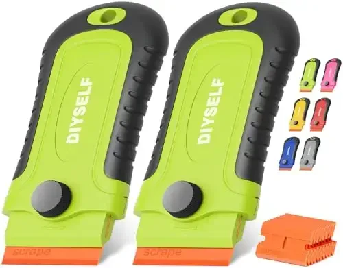 DIYSELF 2 Pcs Plastic Razor Blade Scraper with 10 Pcs Blades, Plastic Scraper Tool for Adhesive Remover, Scrapers for Cleaning Stickers, Decals, Glass, Windows, Car, No Scratches (Green) 