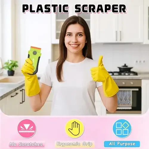 DIYSELF 2 Pcs Plastic Razor Blade Scraper with 10 Pcs Blades, Plastic Scraper Tool for Adhesive Remover, Scrapers for Cleaning Stickers, Decals, Glass, Windows, Car, No Scratches (Green) - 2