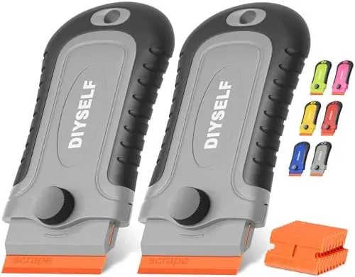 DIYSELF 2 Pcs Plastic Razor Blade Scraper with 10 Pcs Blades, Plastic Scraper Tool for Adhesive Remover, Scrapers for Cleaning Stickers, Decals, Glass, Windows, Car, No Scratches (Grey) - 1