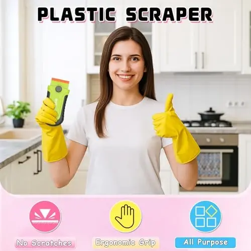 DIYSELF 2 dona plastik ustara pichog'i qirg'ich 10 dona pichoq bilan, yopishtiruvchi vositani olib tashlash uchun plastik qirg'ich asbobi, stikerlar, dekallar, shisha, derazalar, mashina uchun qirg'ichlar, tirnalishsiz (yashil) - DIYSELF (1)
