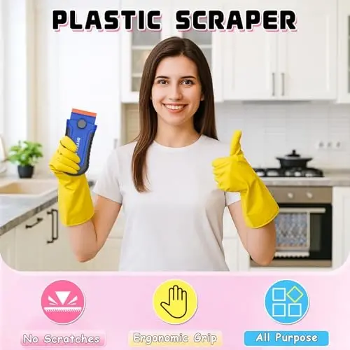 DIYSELF 2 dona plastik ustara pichoqli qirg'ich 10 dona pichoq bilan, yopishtiruvchi vositani olib tashlash uchun plastik qirg'ich asbobi, stikerlar, yorliqlar, shisha, derazalar, mashina uchun qirg'ichlar, tirnalishlarsiz (ko'k) - 2