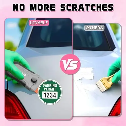 DIYSELF 2 dona plastik ustara pichoqli qirg'ich 10 dona pichoq bilan, yopishtiruvchi vositani olib tashlash uchun plastik qirg'ich asbobi, stikerlar, yorliqlar, shisha, derazalar, mashina uchun qirg'ichlar, tirnalishlarsiz (kulrang) - 3