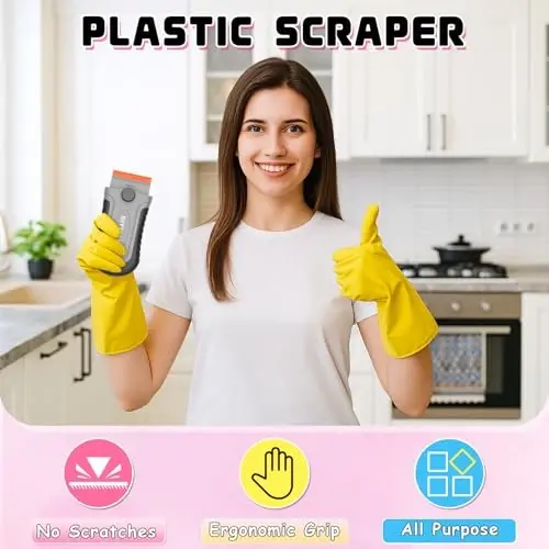 DIYSELF 2 dona plastik ustara pichoqli qirg'ich 10 dona pichoq bilan, yopishtiruvchi vositani olib tashlash uchun plastik qirg'ich asbobi, stikerlar, yorliqlar, shisha, derazalar, mashina uchun qirg'ichlar, tirnalishlarsiz (kulrang) - 2