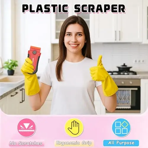 DIYSELF 2 dona plastik ustara pichoqli qirg'ich 10 dona pichoq bilan, yopishtiruvchi vositani olib tashlash uchun plastik qirg'ich asbobi, stikerlar, yorliqlar, shisha, derazalar, mashina uchun qirg'ichlar, tirnalishlarsiz (qizil) - 2