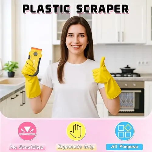 DIYSELF 2 dona plastik ustara pichoqli qirg'ich 10 dona pichoq bilan, yopishtiruvchi vositani olib tashlash uchun plastik qirg'ich vositasi, stikerlar, çıkartmalar, oynalar, derazalar, mashinalar uchun qirg'ichlar, tirnalishlarsiz (sariq) - 2