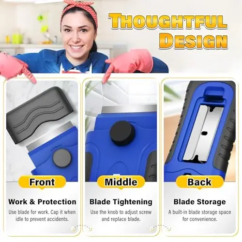 DIYSELF 2 Pack Razor Blade Scraper 30 dona qo'shimcha pichoq bilan, tozalash uchun qirg'ich asbobi, shisha, stikerlar, bo'yoq qirg'ichi, ustarasi qirg'ichi, shisha qirg'ichi, ustarasi qirg'ich asbobi, shisha plita usti qirg'ichi - 6