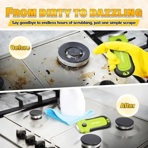 DIYSELF 2 Pack Razor Blade Scraper, 30 dona zaxira pichoqli, og‘ir yuk ko‘taruvchi qirg‘ich asbobi, tozalash uchun qirg‘ich, shisha ustki plita, bo‘yoq qirg‘ichi, ustara qirg‘ichi, shisha qirg‘ich, pech qirg‘ichi - 5