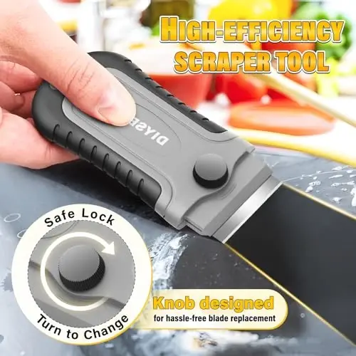 DIYSELF 2 Pack Razor Blade Scraper with 30 Pcs Spare Blades - Scraper Tool for Cleaning, Glass, Stickers - Scraper for Glass Top Stove - Paint Scraper - Razor Scraper - Glass Scraper - Oven Scraper - 4