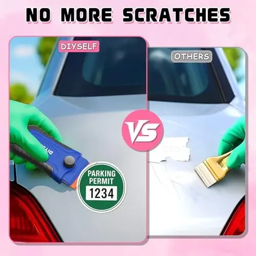 DIYSELF 2 Pcs Plastic Razor Blade Scraper with 10 Pcs Blades, Plastic Scraper Tool for Adhesive Remover, Scrapers for Cleaning Stickers, Decals, Glass, Windows, Car, No Scratches (Blue) - 3