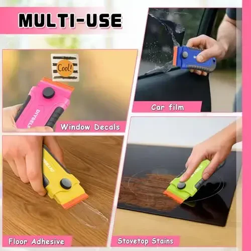 DIYSELF 2 Pcs Plastic Razor Blade Scraper with 10 Pcs Blades, Plastic Scraper Tool for Adhesive Remover, Scrapers for Cleaning Stickers, Decals, Glass, Windows, Car, No Scratches (Green) - 5