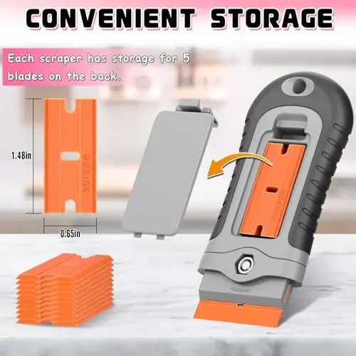 DIYSELF 2 Pcs Plastic Razor Blade Scraper with 10 Pcs Blades, Plastic Scraper Tool for Adhesive Remover, Scrapers for Cleaning Stickers, Decals, Glass, Windows, Car, No Scratches (Grey) - 4