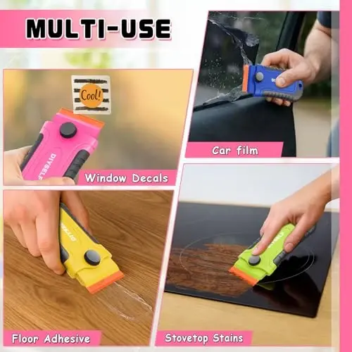 DIYSELF 2 Pcs Plastic Razor Blade Scraper with 10 Pcs Blades, Plastic Scraper Tool for Adhesive Remover, Scrapers for Cleaning Stickers, Decals, Glass, Windows, Car, No Scratches (Yellow) - 5