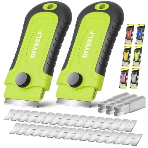 DIYSELF 2 Pack Razor Blade Scraper with 30 Pcs Spare Blades, Heavy Duty Scraper Tool, Scraper for Cleaning, Glass Top Stove, Paint Scraper, Razor Scraper, Glass Scraper, Oven Scraper - 1