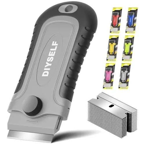 DIYSELF Razor Blade Scraper, 1 Pack Razor Scraper with 15 Razor Blades, Ergonomic Handle, Scraper for Cleaning Glass Stove Top, Windows, Razor Scraper Tool for Oven Door, Cooktop - DIYSELF