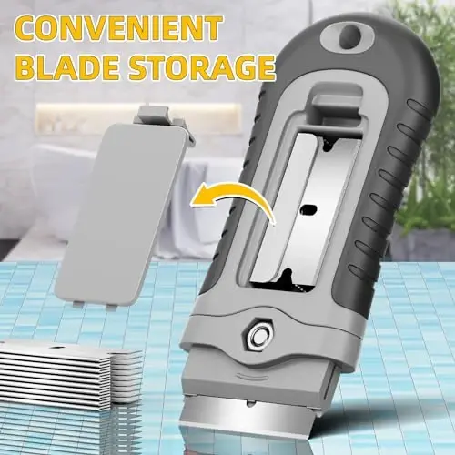 DIYSELF Razor Blade Scraper, 1 Pack Razor Scraper with 15 Razor Blades, Ergonomic Handle, Scraper for Cleaning Glass Stove Top, Windows, Razor Scraper Tool for Oven Door, Cooktop - 4