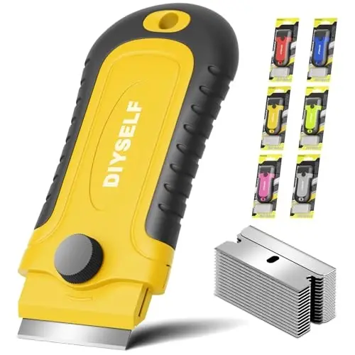 DIYSELF Razor Blade Scraper | 1 Pack Razor Scraper with 15 Razor Blades | Razor Blade Scraper Tool Kitchen | Glass Scraper | Window Scraper | Glass Stove Top Scraper | Paint Scraper | Cooktop Scraper - DIYSELF
