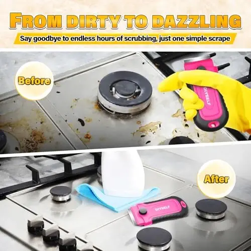 DIYSELF Razor Blade Scraper | 2 Pack Scraper Tool for Cleaning, Glass, Stickers | Paint Scraper | Heavy Duty Razor Scraper | Glass Scraper | 30 Pcs Single Edge Razor Blades for Scraping Included - 5