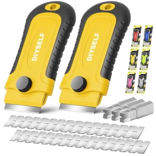 DIYSELF Razor Blade Scraper | Tozalash, shisha, stikerlar uchun qirg'ich asbobi | 30 dona qo'shimcha bir qirrali ustara pichoqlari bilan 2 dona qirg'ich | Bo'yoq qirg'ich | Ustara qirg'ich | Shisha qirg'ich 