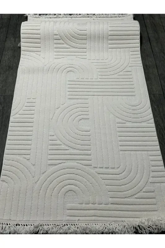 DİZAYN 1090 KREM Yumuşak Dokulu Halı Kilim Salon Mutfak Koridor Kesme Yolluk Dokuma Makine Halısı-KREM - 3