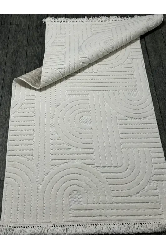 DİZAYN 1090 KREM Yumuşak Dokulu Halı Kilim Salon Mutfak Koridor Kesme Yolluk Dokuma Makine Halısı-KREM - 4