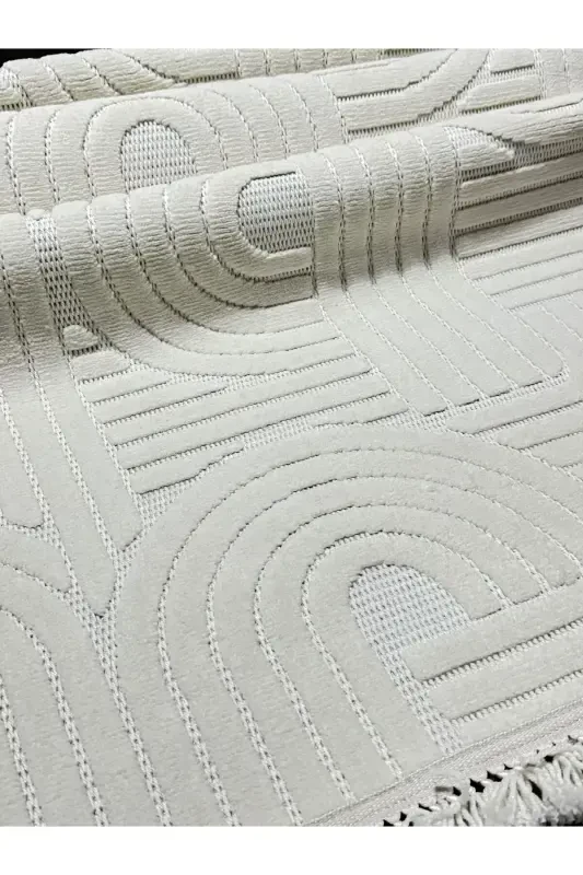 DİZAYN 1090 KREM Yumuşak Dokulu Halı Kilim Salon Mutfak Koridor Kesme Yolluk Dokuma Makine Halısı-KREM - 5