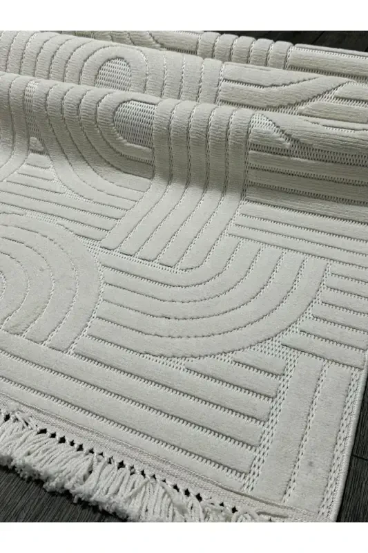 DİZAYN 1090 KREM Yumuşak Dokulu Halı Kilim Salon Mutfak Koridor Kesme Yolluk Dokuma Makine Halısı-KREM - 8