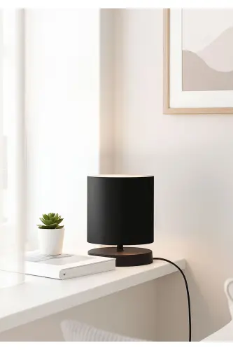 Dizayn Abajur Mini Hajmli Qora Mato Boshliqli 