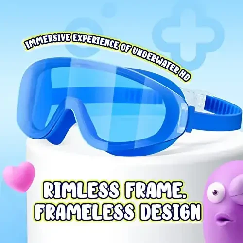 Dizywiee Kids Swim Goggles, 2-Pack Frameless Swimming Goggles for Kids, Child, Boys or Girls From 5-14, Wide View Pool Goggle - 2