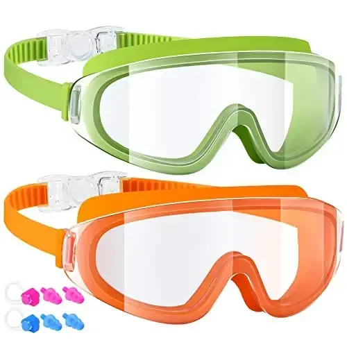 Dizywiee Kids Swim Goggles, 2-Pack Frameless Swimming Goggles for Kids, Child, Boys or Girls From 5-14, Wide View Pool Goggle 