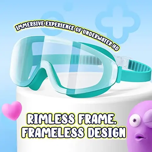 Dizywiee Kids Swim Goggles, 2-Pack Frameless Swimming Goggles for Kids, Child, Boys or Girls From 5-14, Wide View Pool Goggle - 2