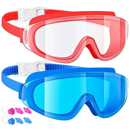Dizywiee Kids Swim Goggles, 2-Pack Frameless Swimming Goggles for Kids, Child, Boys or Girls From 5-14, Wide View Pool Goggle 