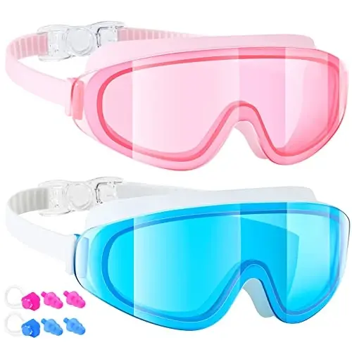 Dizywiee Kids Swim Goggles, 2-Pack Frameless Swimming Goggles for Kids, Child, Boys or Girls From 5-14, Wide View Pool Goggle - DIZYWIEE