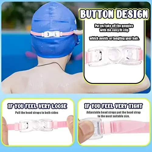 Dizywiee Kids Swim Goggles, 2-Pack Frameless Swimming Goggles for Kids, Child, Boys or Girls From 5-14, Wide View Pool Goggle - 7