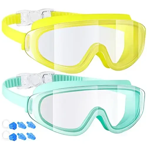 Dizywiee Kids Swim Goggles, 2-Pack Frameless Swimming Goggles for Kids, Child, Boys or Girls From 5-14, Wide View Pool Goggle - 1