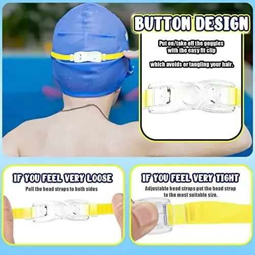 Dizywiee Kids Swim Goggles, 2-Pack Frameless Swimming Goggles for Kids, Child, Boys or Girls From 5-14, Wide View Pool Goggle - 7