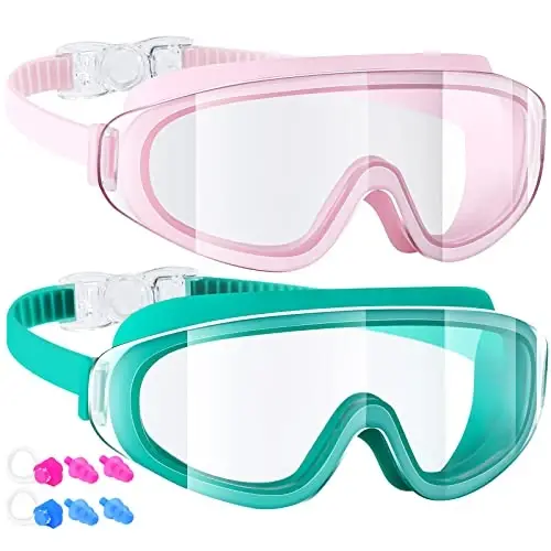Dizywiee Kids Swim Goggles, 2-Pack Frameless Swimming Goggles for Kids, Child, Boys or Girls From 5-14, Wide View Pool Goggle 
