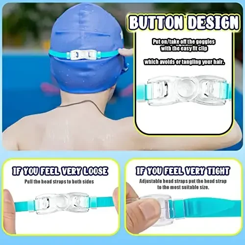 Dizywiee Kids Swim Goggles, 2-Pack Frameless Swimming Goggles for Kids, Child, Boys or Girls From 5-14, Wide View Pool Goggle - 7