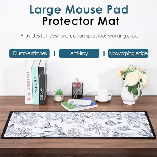 Dizzy Balloon Large Gaming Mouse Pad with Durable Stitched Edges, Extended Waterproof Gray Mouse Mat with Non-Slip Rubber Base, Desk Topper Mat, Keyboard Mouse Mousepad (31.50