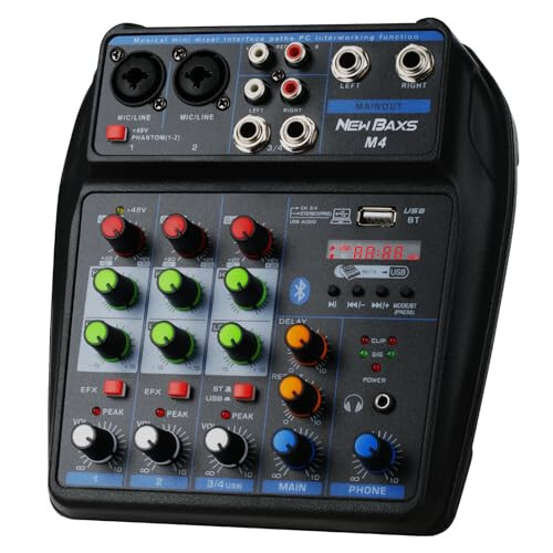 DJ Audio Mixer, DJ Mixers 4 Channel Sound Board with Bluetooth, NEW BAXS Sound Mixer Board XRL/1/4