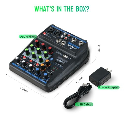 DJ Audio Mixer, DJ Mixers 4 Channel Sound Board with Bluetooth, NEW BAXS Sound Mixer Board XRL/1/4