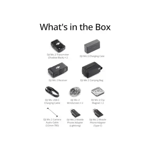 DJI Mic 2 (2 TX + 1 RX + Charging Case), беспроводной петличный микрофон, интеллектуальное шумоподавление, 32-битная внутренняя запись с плавающей запятой, дальность 820 футов (250 м), микрофон для iPhone, Android, камеры - 6