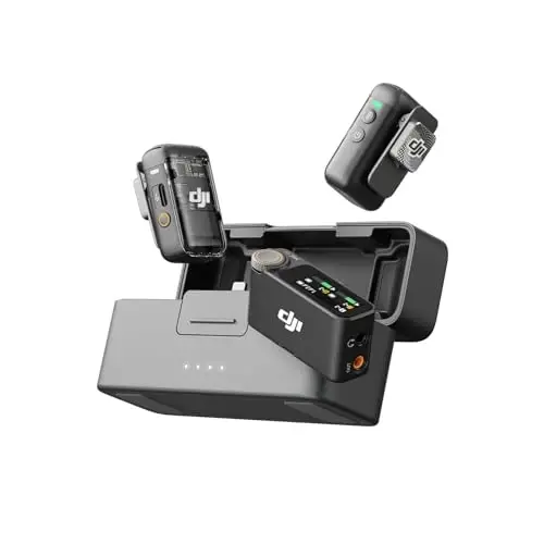 DJI Mic 2 (2 TX + 1 RX + Charging Case), Wireless Lavalier Microphone, Intelligent Noise Cancelling, 32-bit Float Internal Recording, 820 ft.(250m) Range, Microphone for iPhone, Android, Camera 