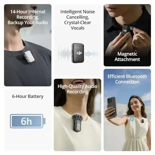 DJI Mic 2 Transmitter (marvarid oq), aqlli shovqinni bekor qiluvchi simsiz mikrofon, 14 soatlik ichki yozuv, 6 soatlik batareya, magnit biriktirma, Bluetooth mikrofon, YouTube, Vloglar - 3