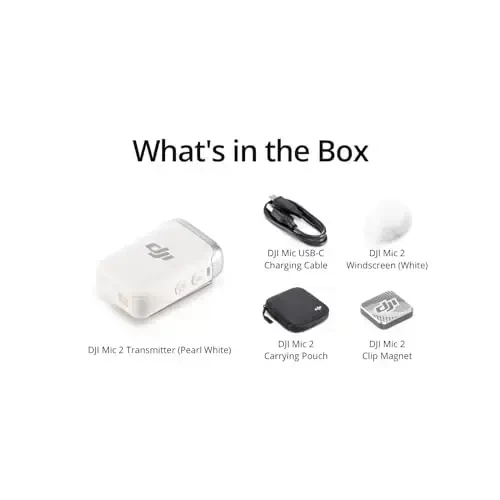 DJI Mic 2 Transmitter (marvarid oq), aqlli shovqinni bekor qiluvchi simsiz mikrofon, 14 soatlik ichki yozuv, 6 soatlik batareya, magnit biriktirma, Bluetooth mikrofon, YouTube, Vloglar - 6